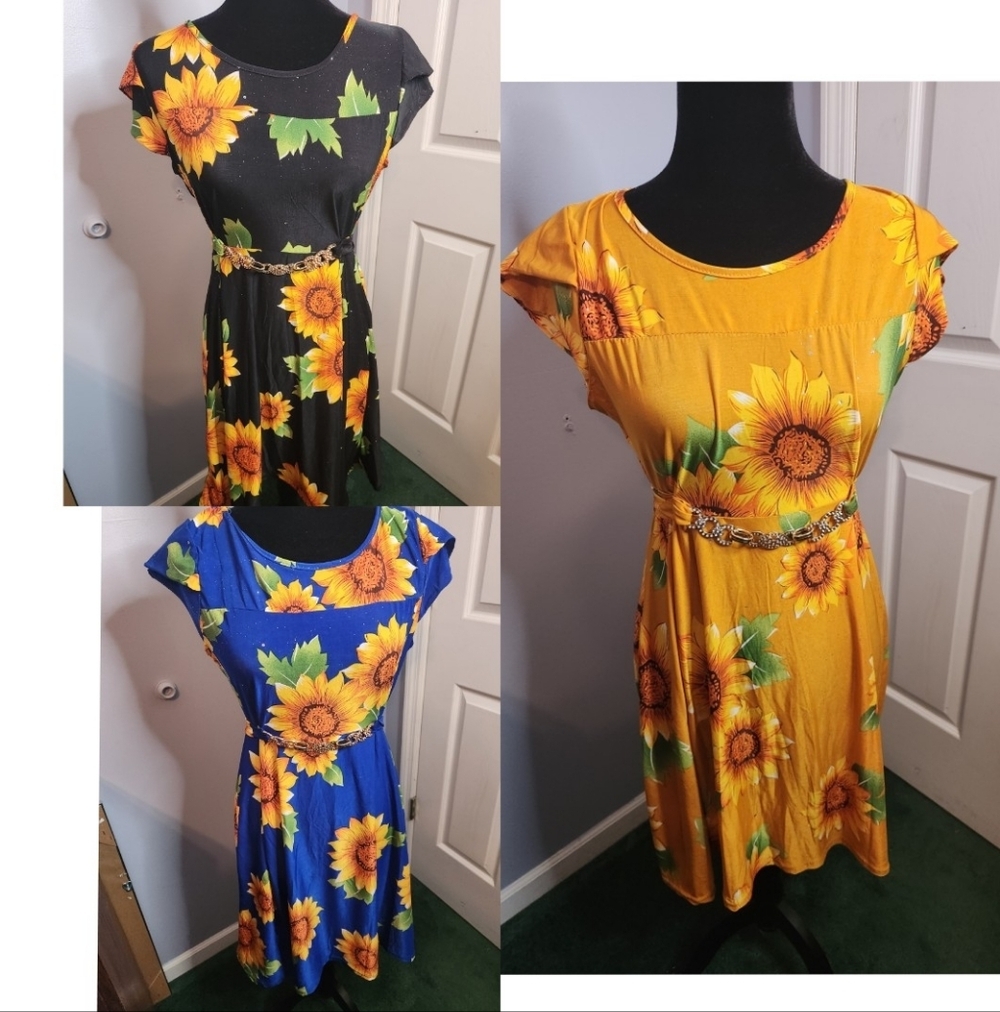 3 Sunflower Dress No Brand Size Large Material: 65% Silk And 35% Polyester